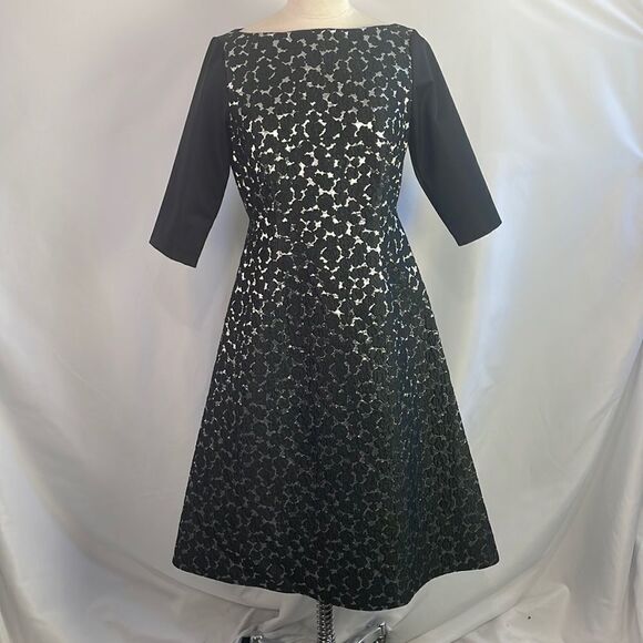 Lela Rose Black And Silver Brocade Mini Dress